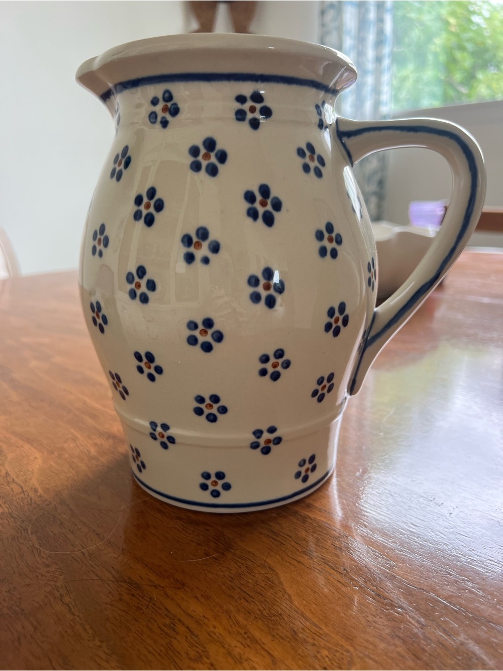 Blue Polish Pottery Pitcher